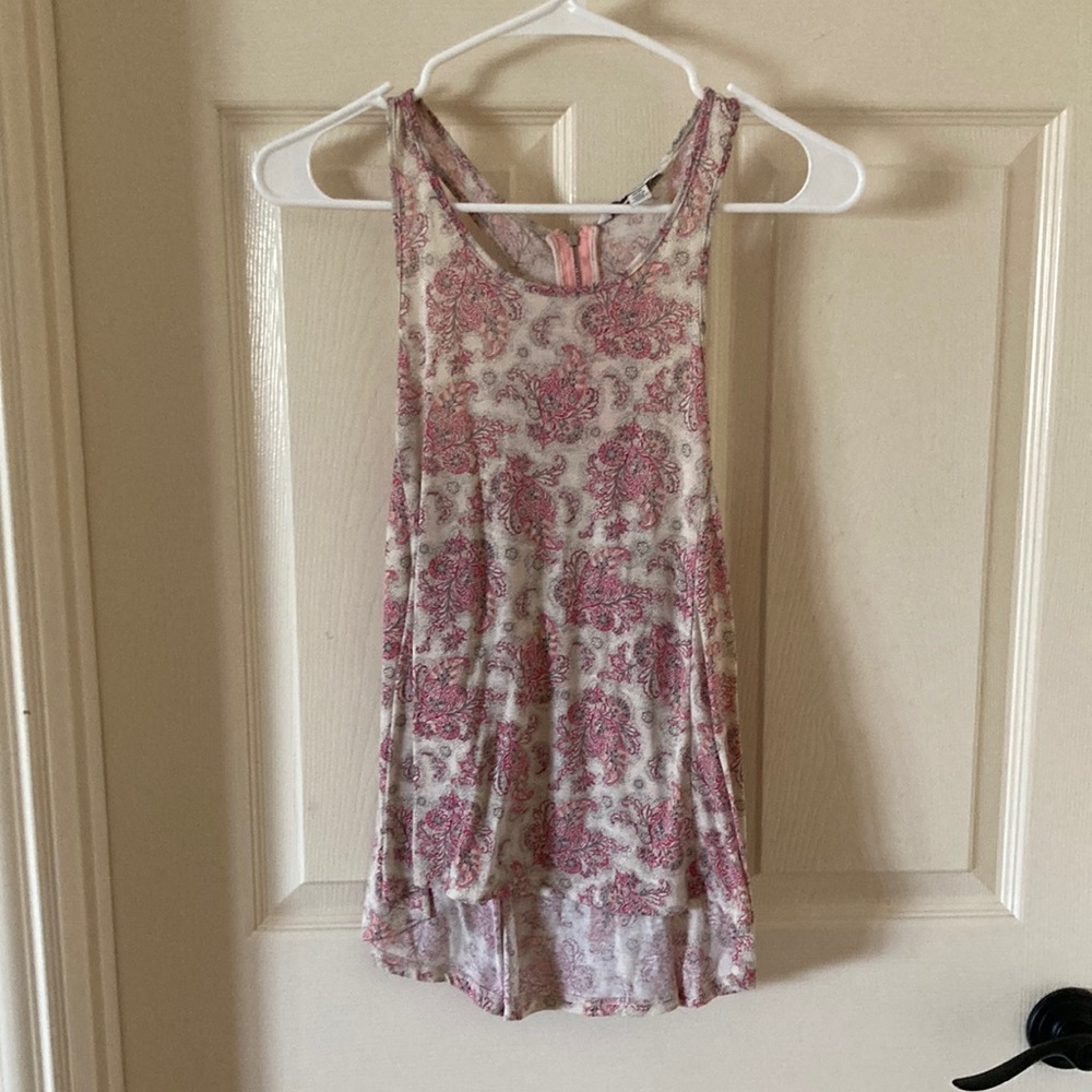 American Eagle Pink Paisley High Low Flow Tank Top Blouse Feminine Boho Medium